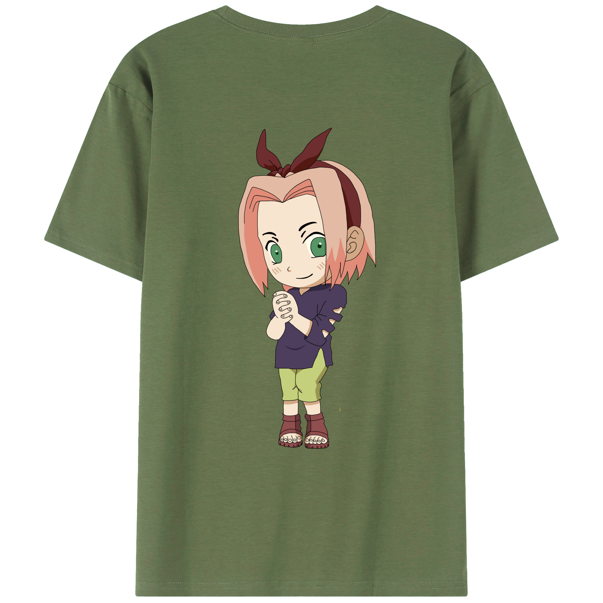 （画像用） NARUTO -ナルト- 春野サクラ Haruno Sakura 綿100％ メンズ半袖Tシャツ（バックプリント） 通気性